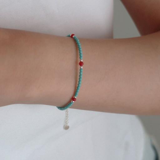 [925실버]민트 터키석 산호 비즈 팔찌
