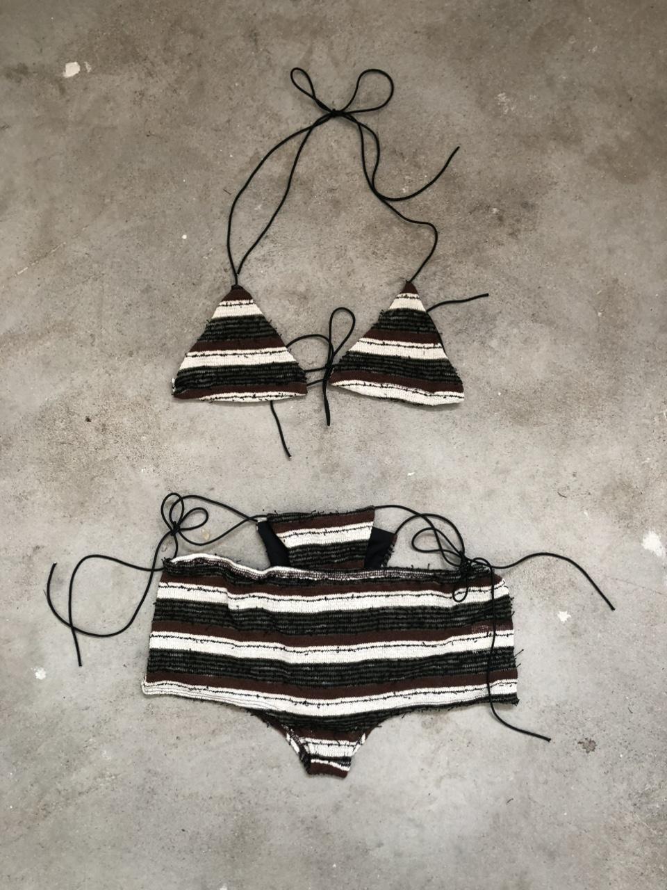 슬립오버 [3set] [Knit bikini] 니트 스트라이프 비키니 쓰리세트비키니