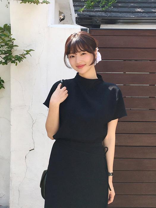 [경은pick][3차리오더] 잇미샤 플리츠 모크넥 블라우스 ITP5ZBL60A (BLACK)