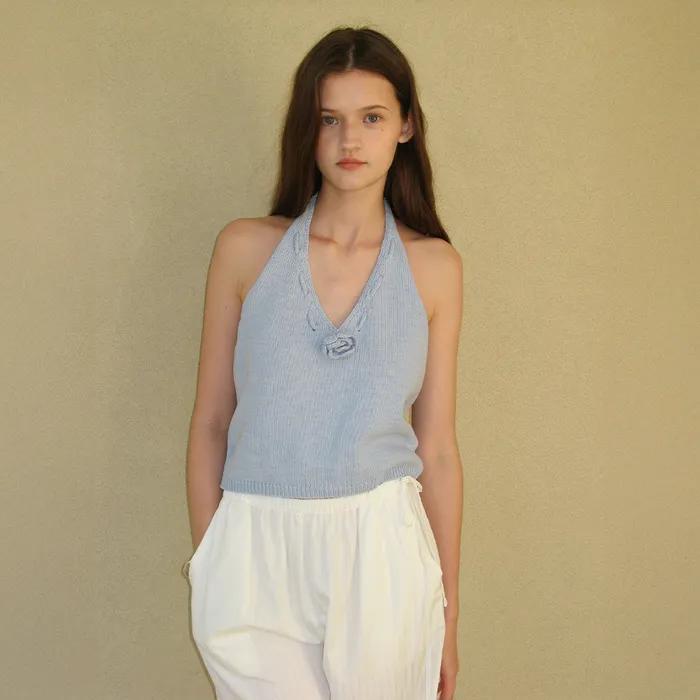 [15th] Aloha Halter Sleeveless Knit - Light Blue