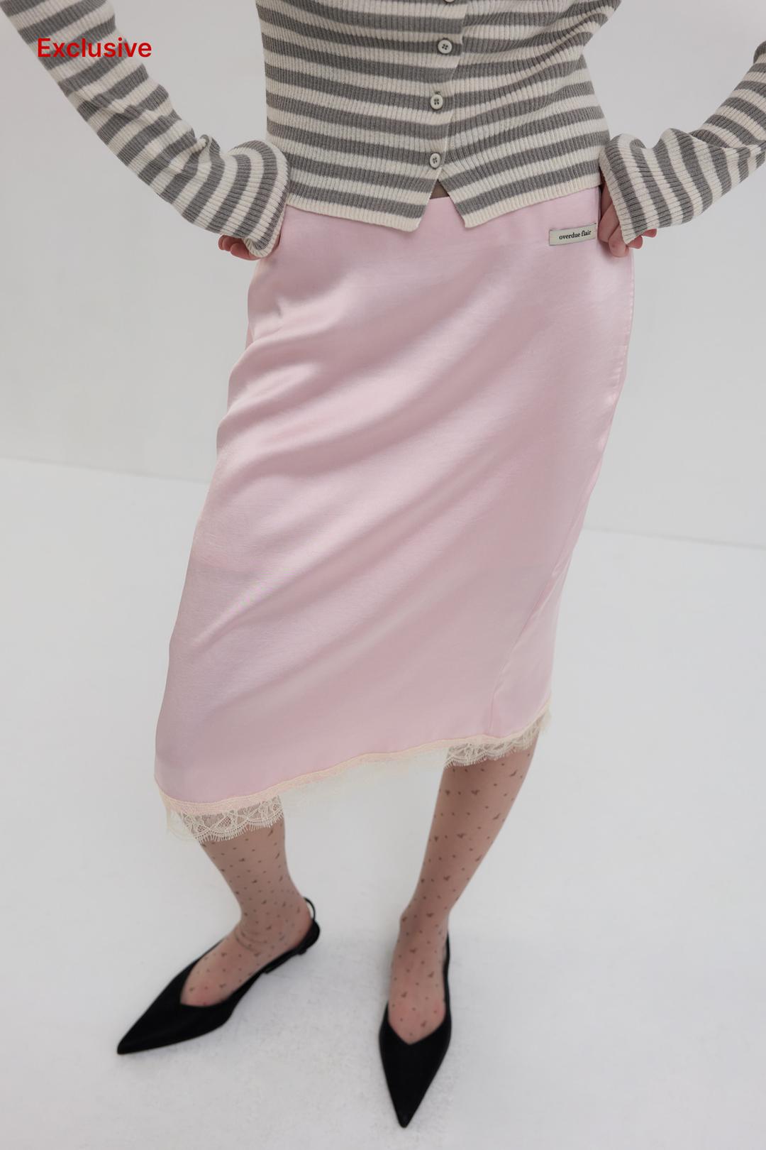 [3월 3주차 PRE-ORDER] [EXCLUSIVE] LACE SATIN MIDI SKIRT_PALE PINK