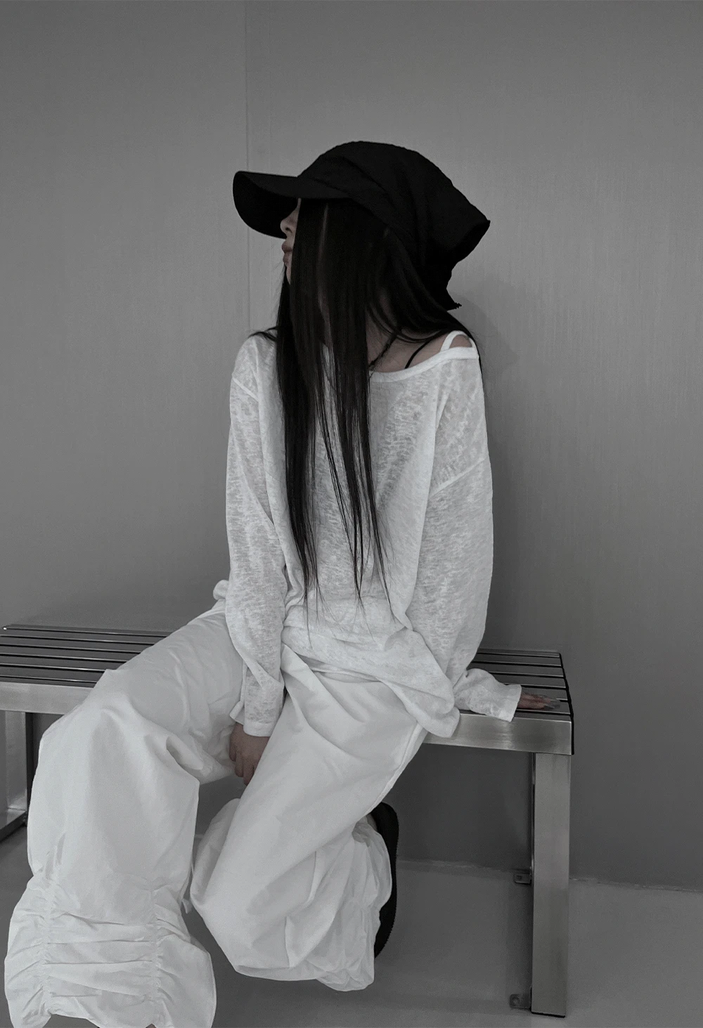 linen see-through long sleeve T