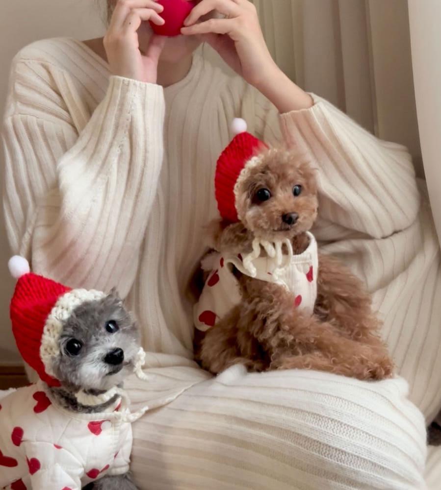 오구오구 강아지옷 핸드메이드 뜨개산타모자