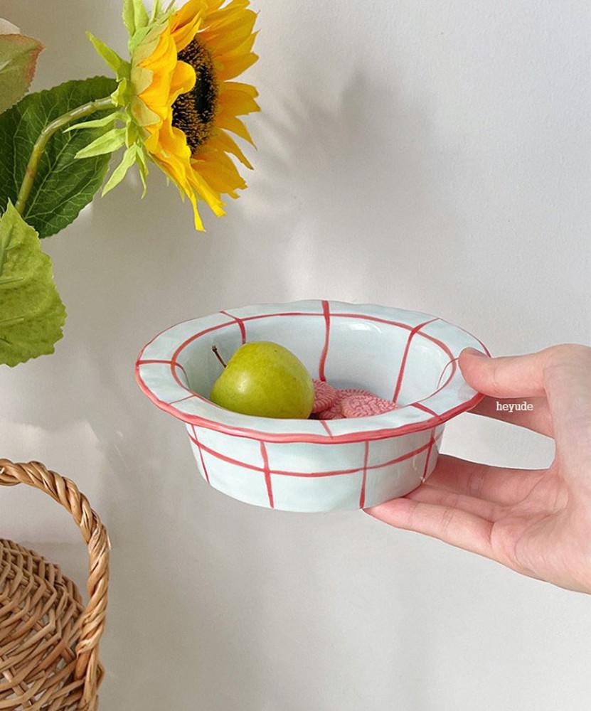 헤이유드 체크무늬 파스타 브런치 접시 (5color) 디저트 그릇 과일 요거트볼