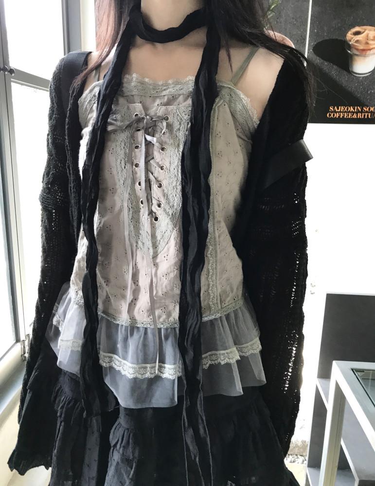 [히니츠키] 모리걸 코르셋 펀칭 프릴 레이스 나시