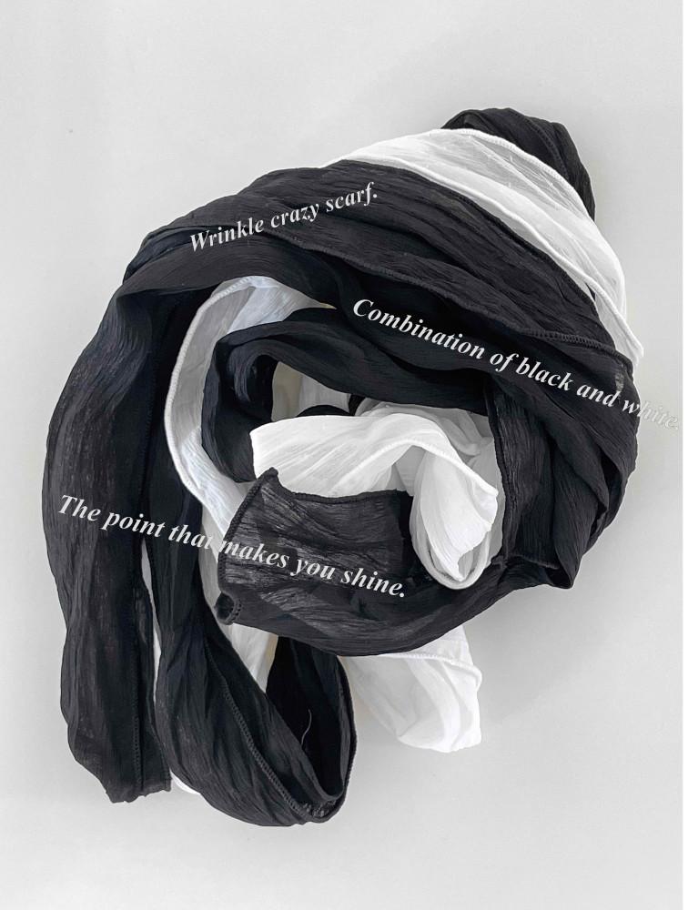 Wrinkle crazy scarf 주름 스카프 시스루 롱 머플러 화이트 블랙