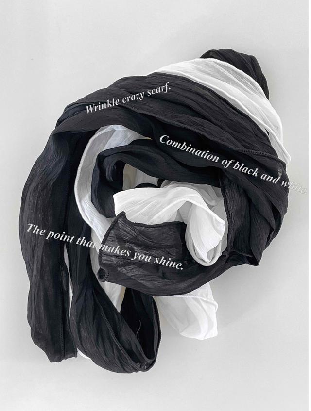 Wrinkle crazy scarf 주름 스카프 시스루 롱 머플러 화이트 블랙