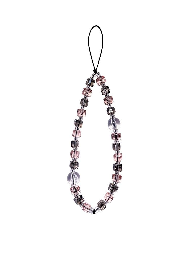 블랙 핑크 사각 비즈 숏 핸드폰 스트랩