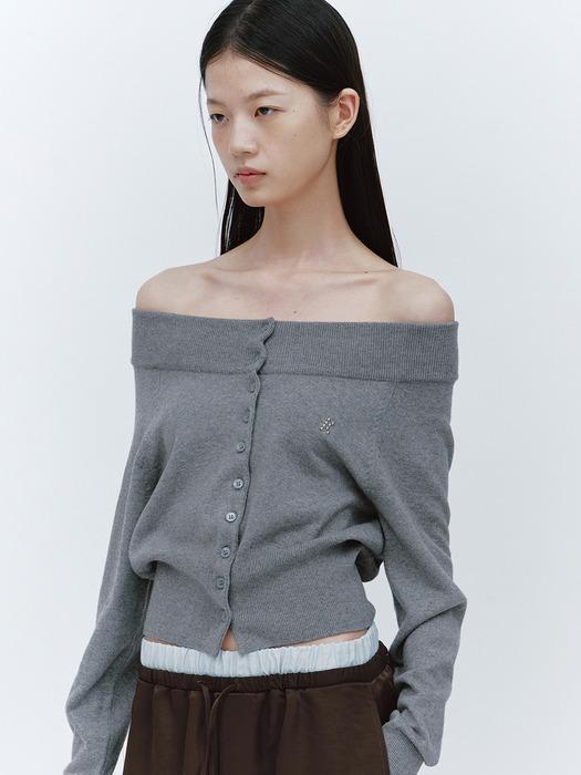 CASHMERE OFF-SHOULDER CARDIGAN (GRAY)