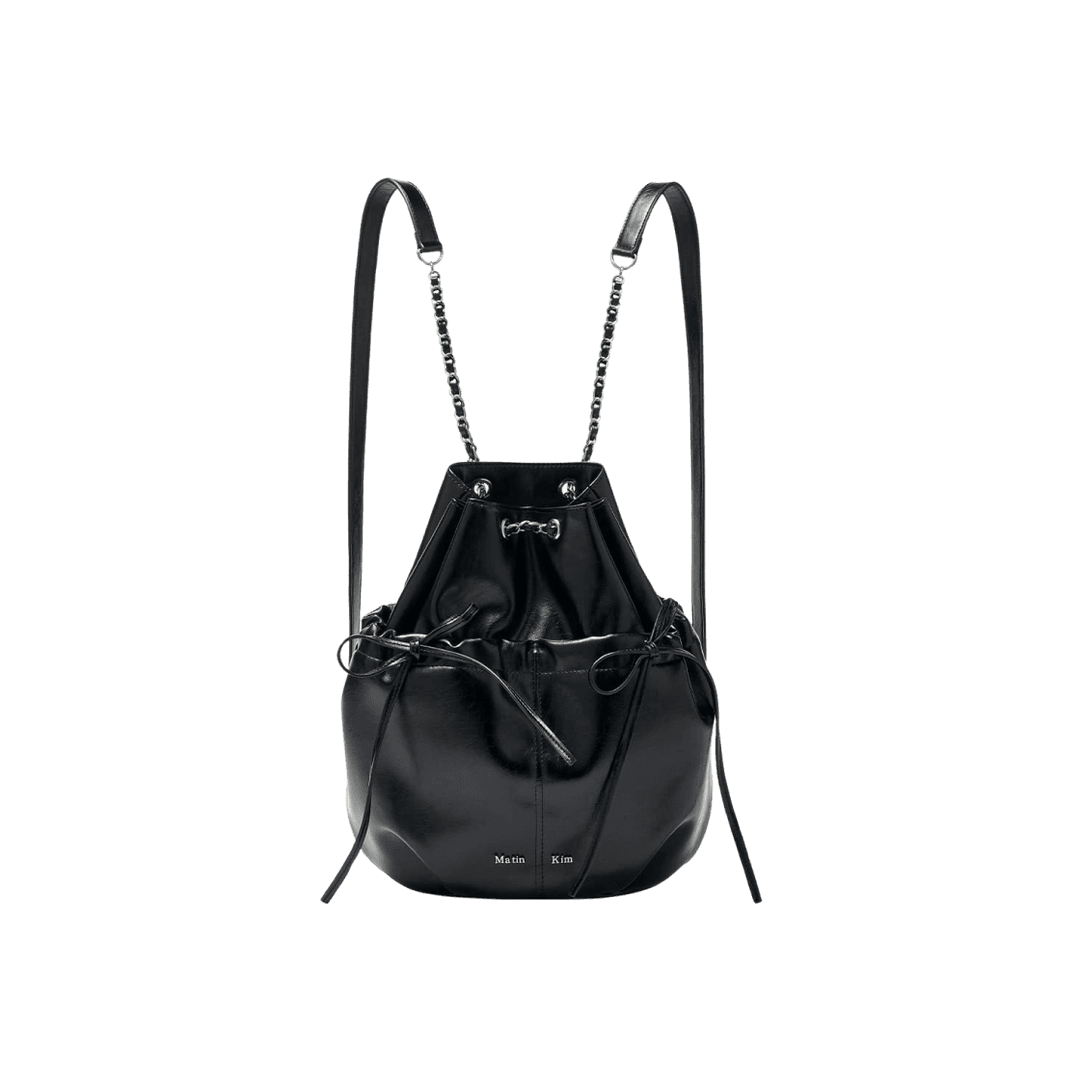 Matin Kim Draw String Ribbon Back Pack Black
