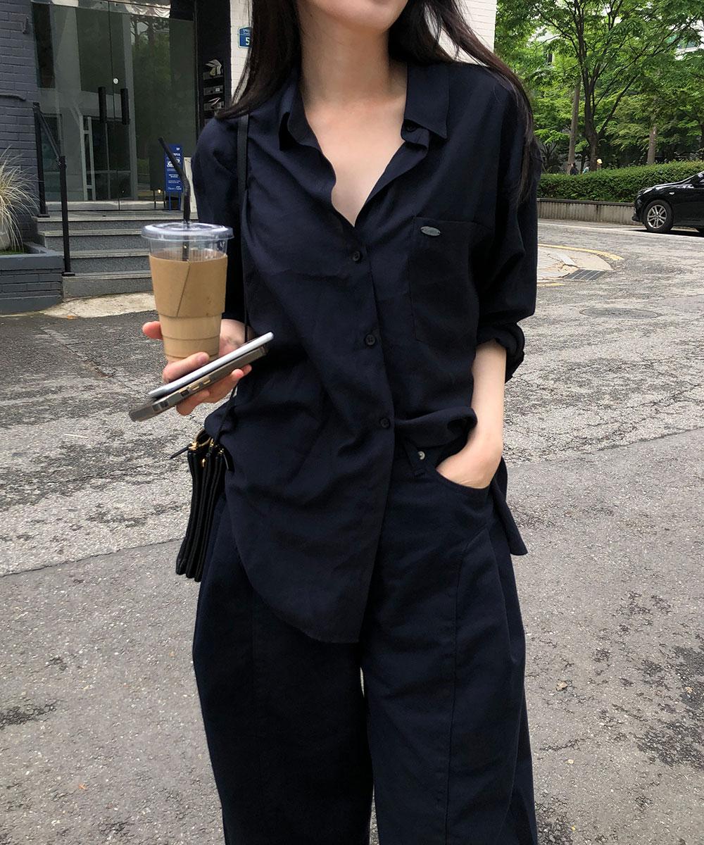 트로브 [1만장 판매] 켈리 여성 루즈핏 레이어드 봄 여름 긴팔 이너 네이비 셔츠 (3Colors)