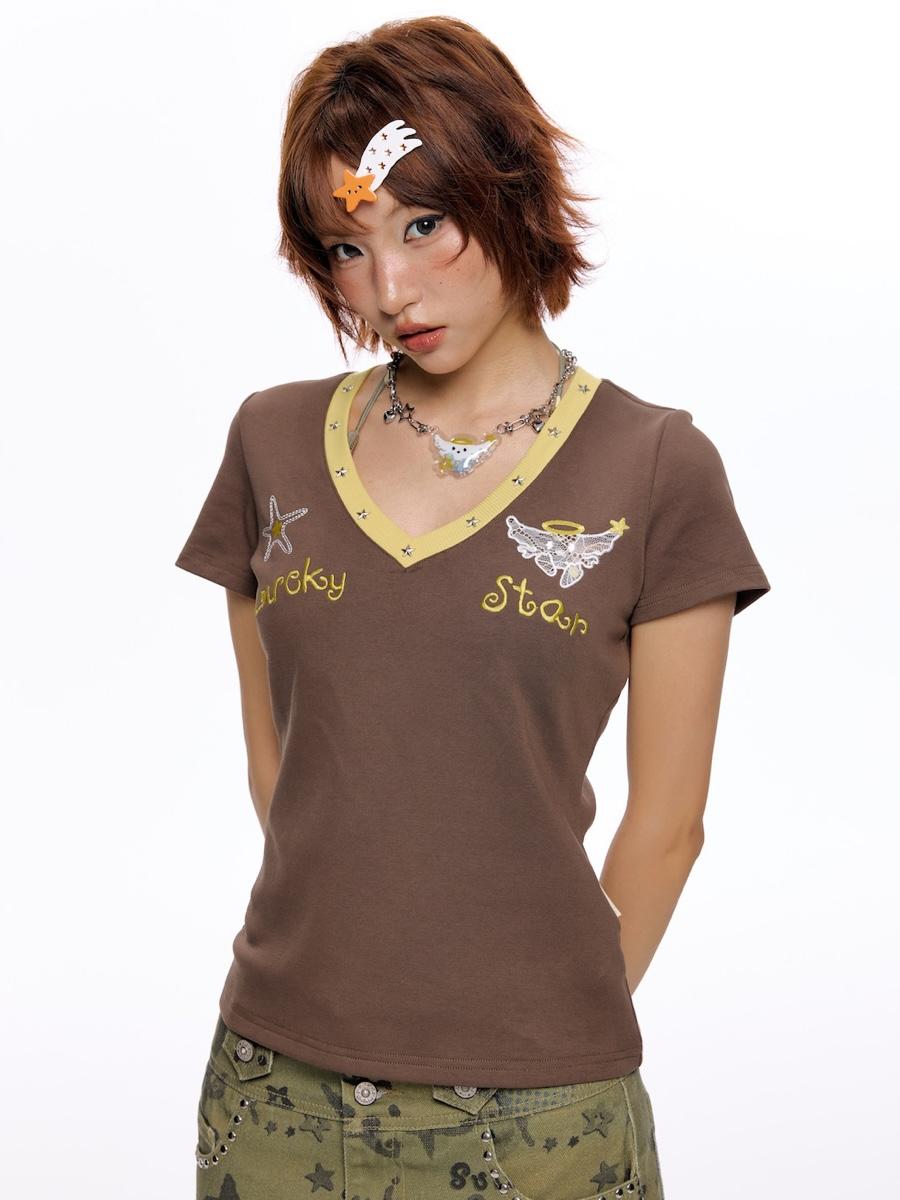 BETWEENAND X SUISO Lucky Star Lace Back T-shirt