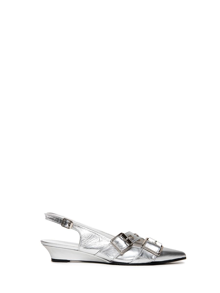 BUCKLE SLINGBACK HEELS SILVER