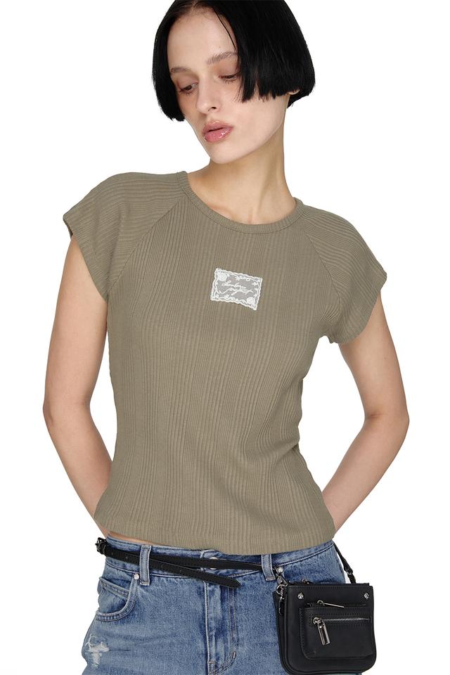 Lace Label Raglan T-shirt, KHAKI