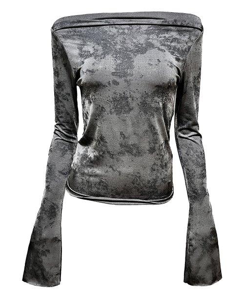 Layer Neck Crystal T-shirt -Gray