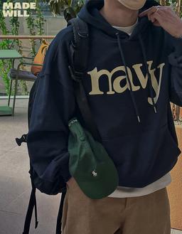 WILL navy 프린팅 오버핏 후드티