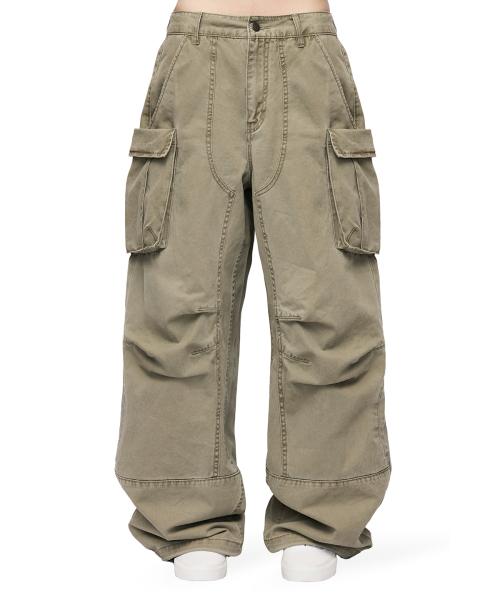 더블 니 파라슈트 카고 팬츠_카키