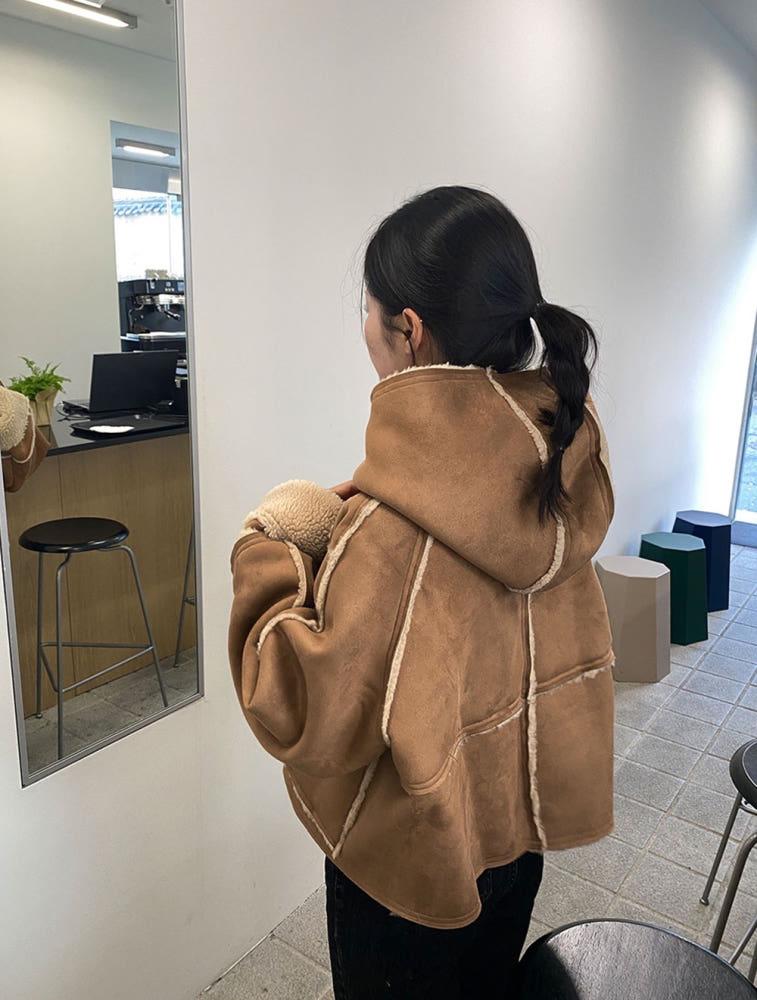 제니 스웨이드 양털 후드 무스탕 (1color) 3일간 무스탕 신사할인 7% [11월28일-11월30일]