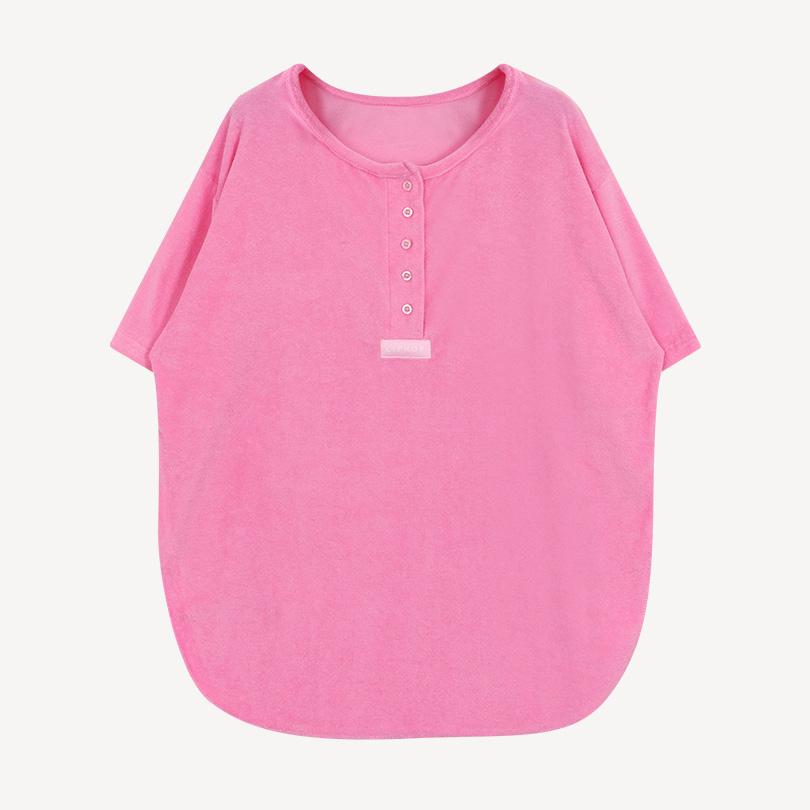 립합 테리 무지 헨리넥 반팔 박시 티셔츠