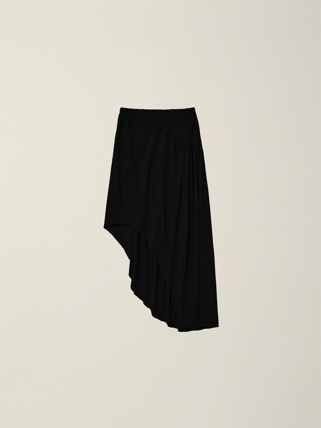 UNBALANCE GATHER SKIRT  BLACK