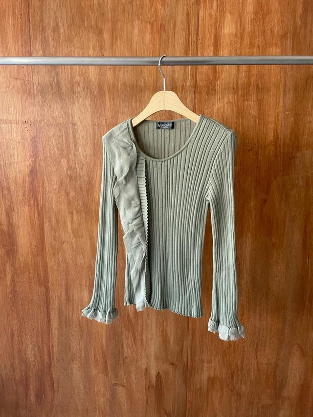 Khaki frill ribbed knit