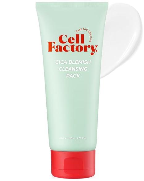 CELL FACTORY Cica Blemish Cleansing Pack - Salicylic Acid 0.5% Gentle Deep Foam Cleanser & Wash Off Mask for Sensitive, Acne-Prone Skin - Redness Relief, Skin Calming, 4.4oz.