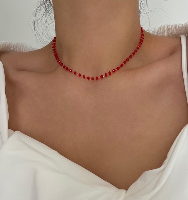 아세르로조 레드포인트 ga 써지컬 비즈 루비 자마노 원석 바캉스 초커 휴가룩 레이어드 목걸이