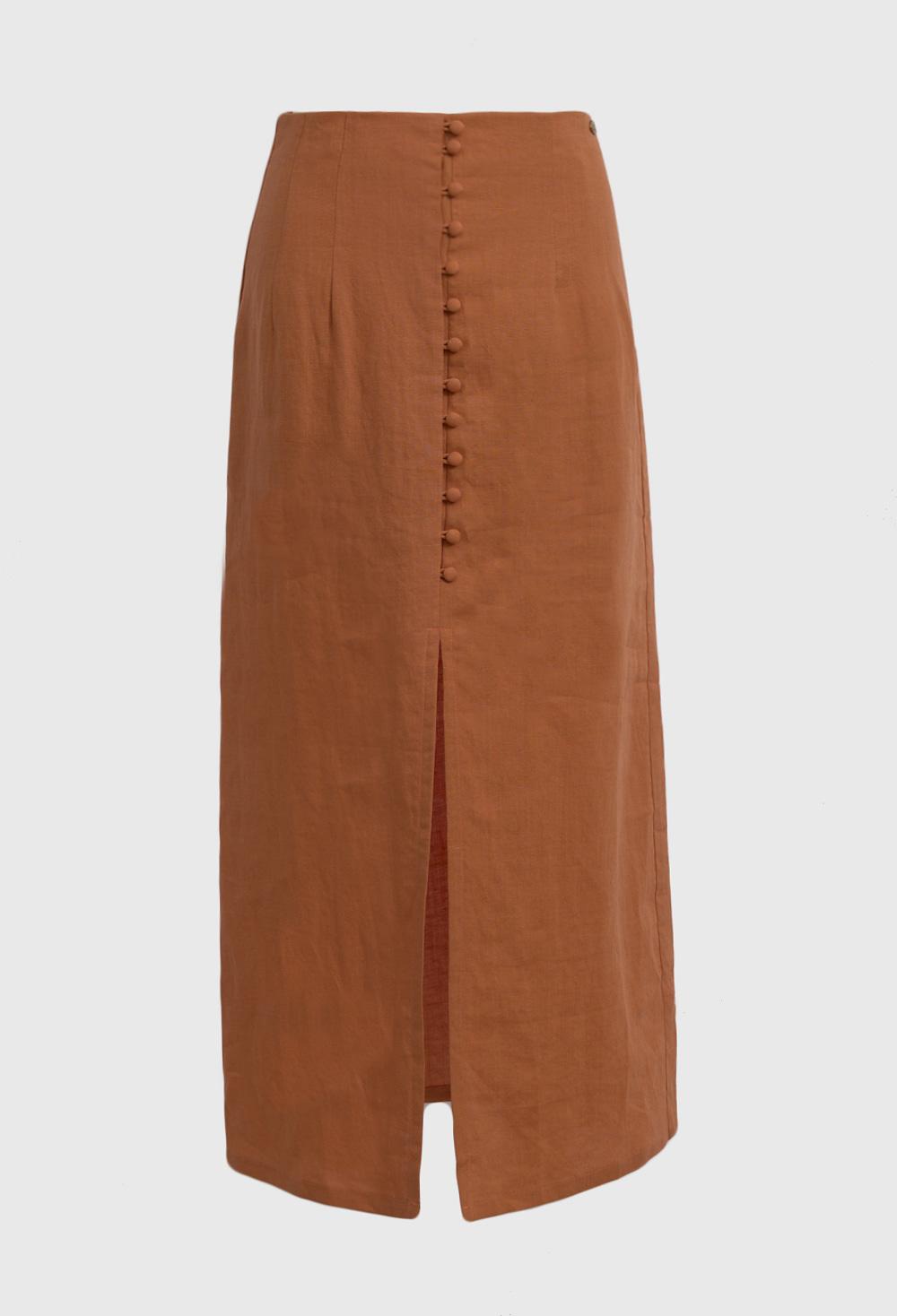 린넨 슬릿 스커트 - 오렌지 -