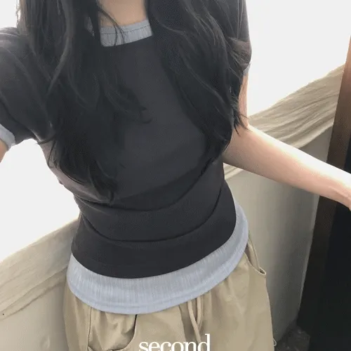 [일체형✨/레이어드룩ෆ] 오션 여름 찰랑 레이온 스판 슬림핏 셔링 레이어드 크롭 반팔 티셔츠 (2color) 여름옷/여름신상/여름코디/여름반팔/여행룩/데이트룩/피크닉