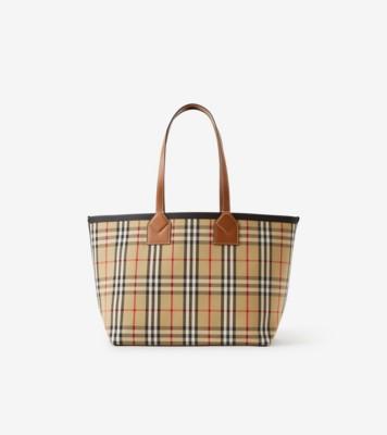 미디엄 런던 토트 (브라이어 브라운/블랙) - 여성, 빈티지 체크 | 공식 Burberry®