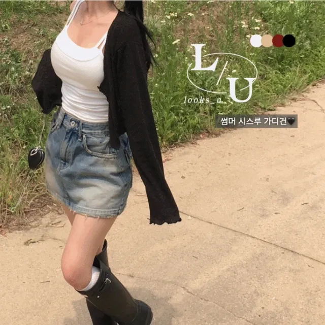 [은은한비침✨/핏보장템!] 시스루 살안타템 린넨 여리 단추 루즈 크롭 가디건