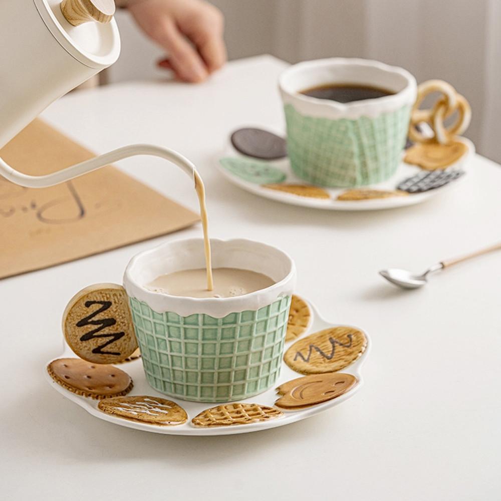 쿠키모양 카페 머그컵 라떼 카푸치노 예쁜 커피잔 디저트 접시 플레이트
