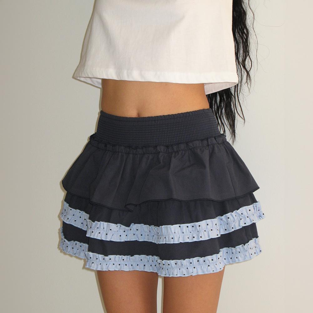 [7/1 순차배송] CANCAN LAYERED SKIRT DOT NAVY