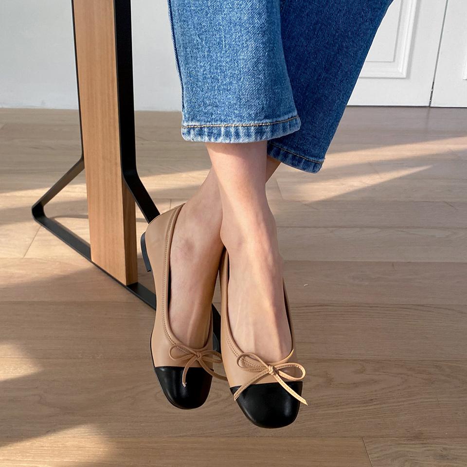 사뿐 마레트 투톤 리본 플랫슈즈 (1cm)