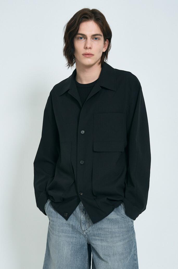 [SYSTEM HOMME] 오픈 칼라 드로우스트링 헴 셔츠