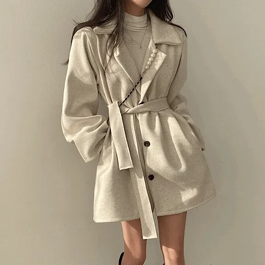 [울함유!/힙덮는기장감!] 울 벨트 원피스 코트 3color
