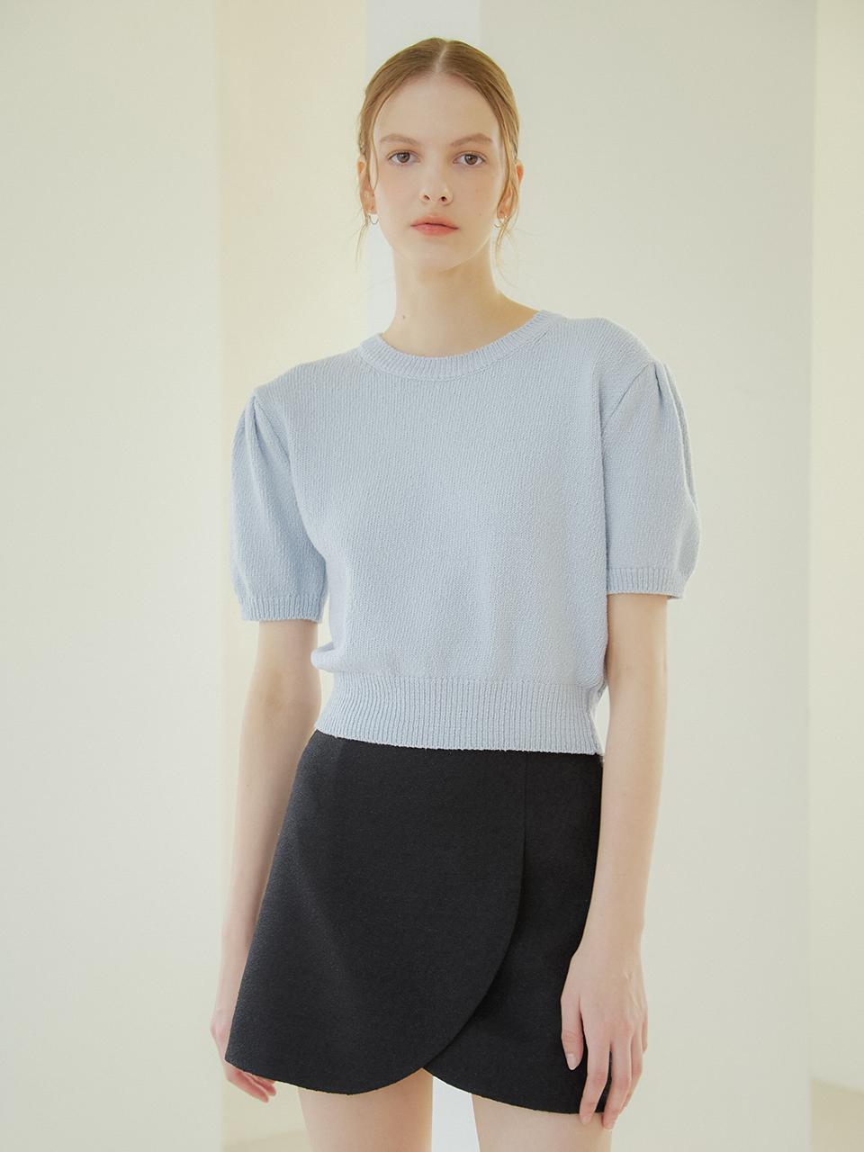 ROUND NECK PUFF SLEEVES KNIT_SKY BLUE