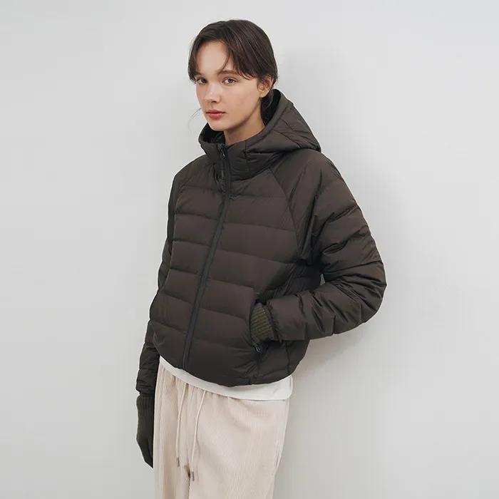 [염차 PICK] [우먼] [덕다운ver.] 라이트웨이트 후드 덕다운 패딩 자켓 브라운 COWJP001BROWN