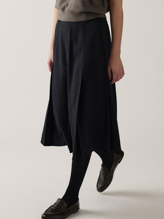 wool pleats skirt (deep navy)