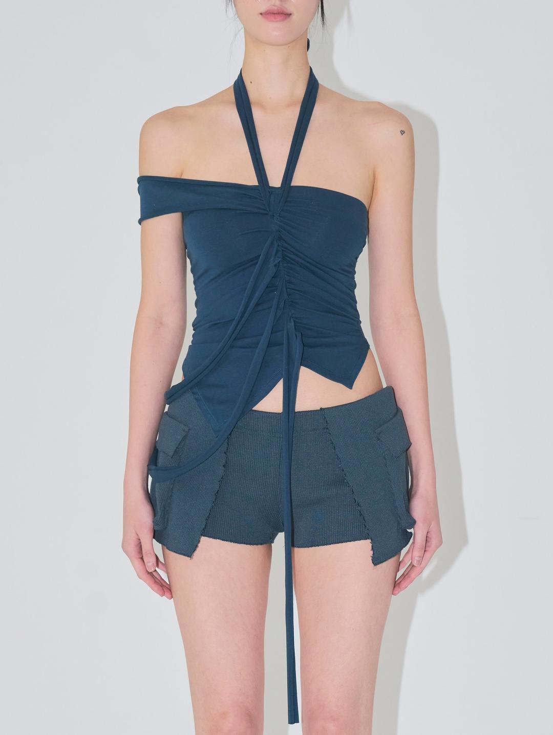 .shirred strip top navy — .nibgnus
