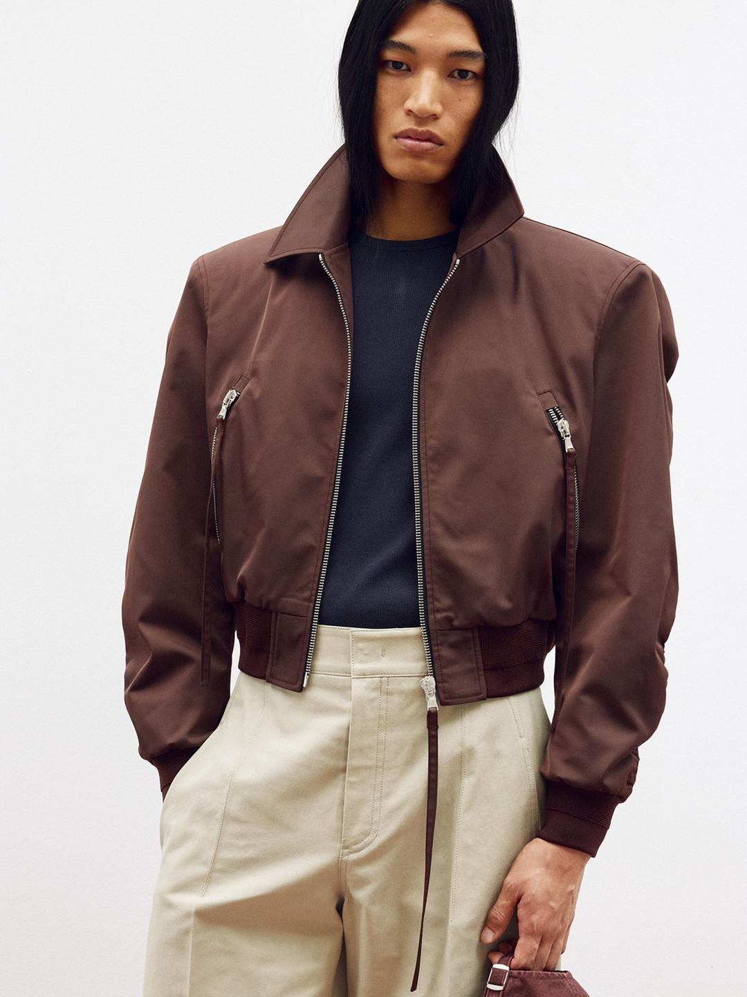 ZIPPER DETAILS STRUCTURED TIM BOMBER (RED BROWN)