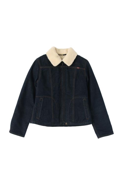 이스트보이 (Woman - M) 코튼 자수 로고 퍼 트리밍 집업 데님 자켓