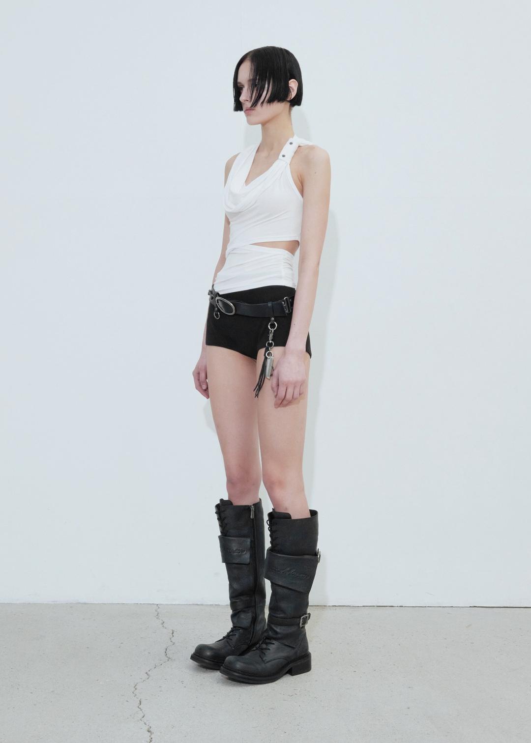 CUT-OUT HOODIE SLEEVELESS, WHITE