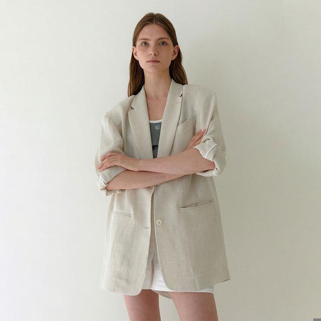 linen boxy jacket (natural beige)