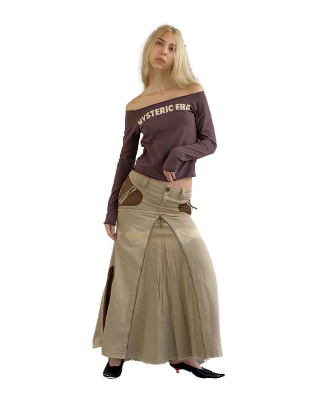 OFF-SHOULDER TEE, BROWN