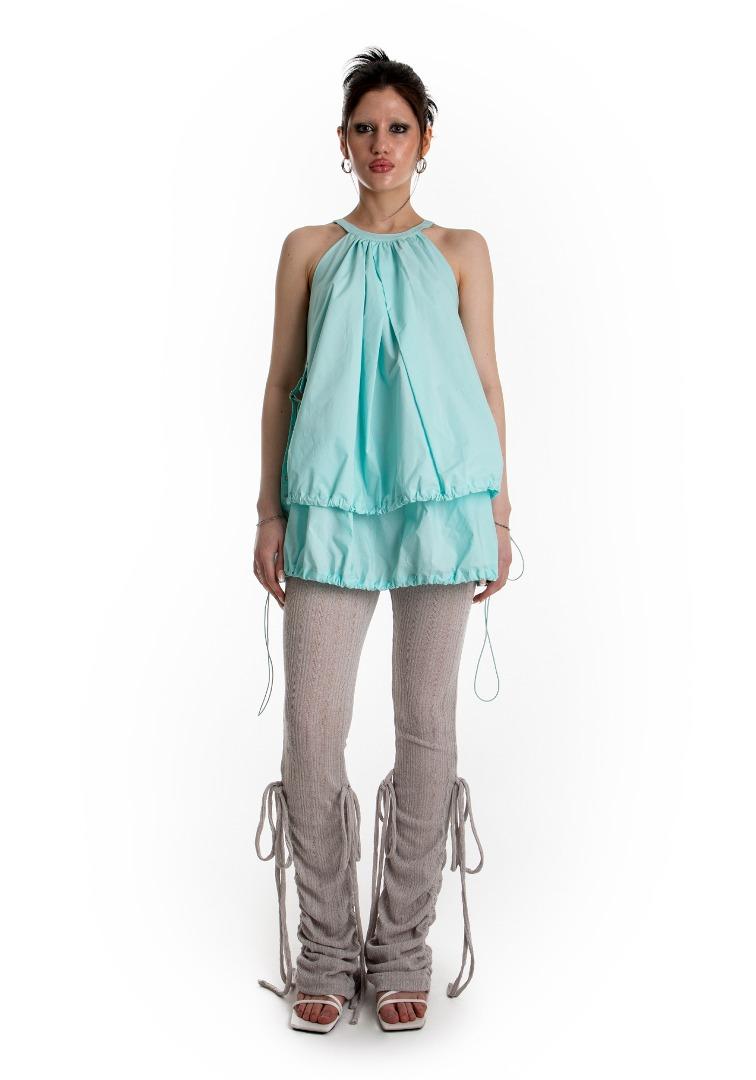 POCKET BALLOON MINI DRESS (AQUA)