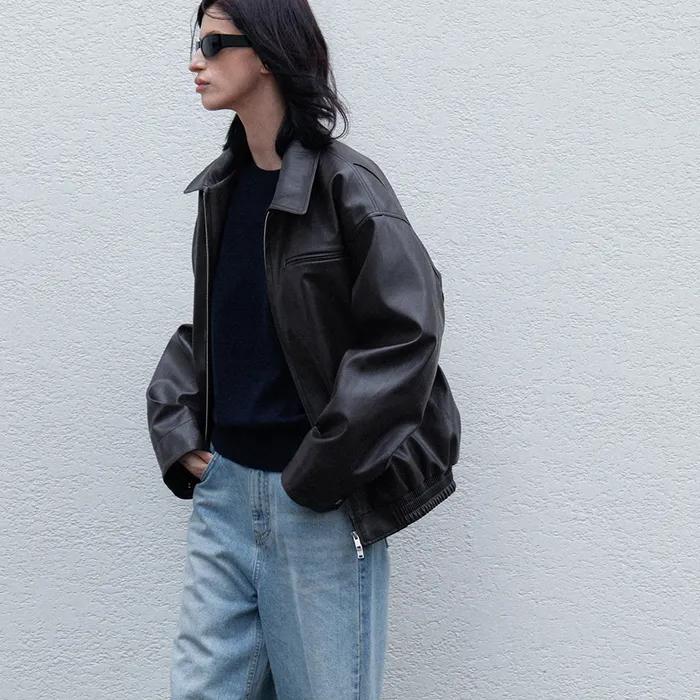 Harry Over-fit Leather Blouson_Dark brown