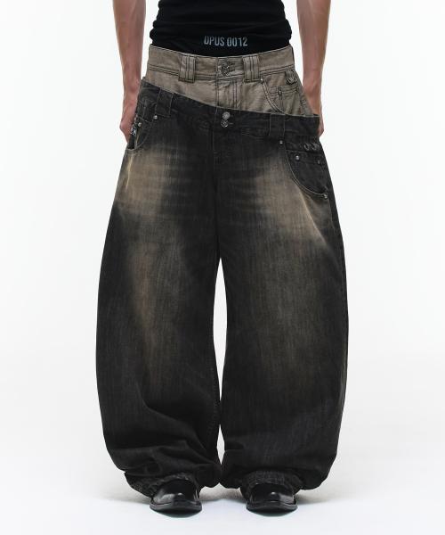 Op. 09 DUAL OBLIQUE DENIM PANTS B/BLACK