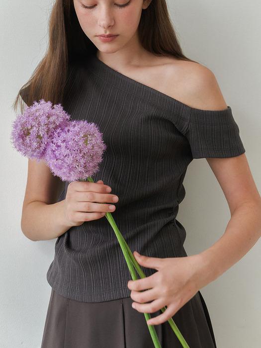 One shoulder unbalance T-shirt_Charcoal