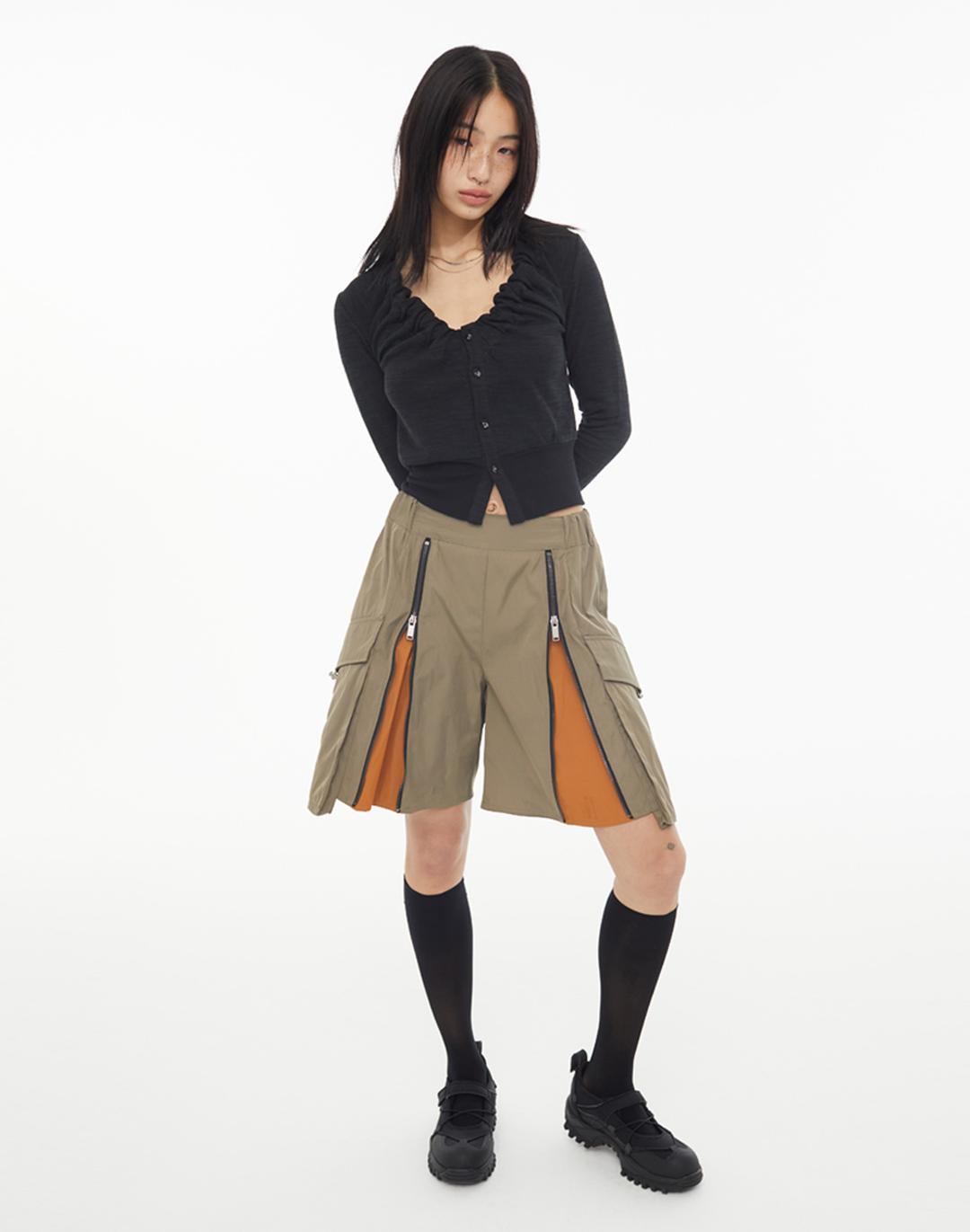 KYO Slub Shirring Buckleneck Cardigan Black